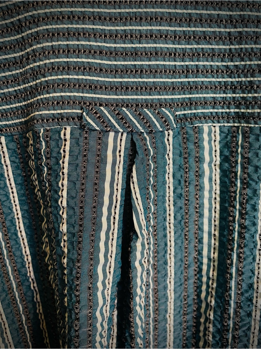 HABITAT Crinkle Gauzy Top Toggle Button Tunic Blouse Green Stripe Unique sz S - Picture 12 of 15